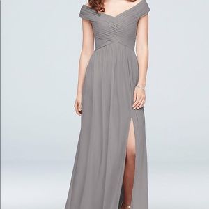 Crisscross Off-the-Shoulder Mesh Bridesmaid Dress